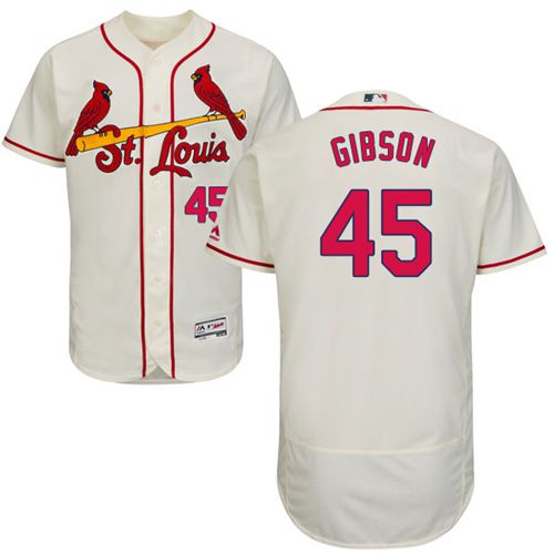 Cardinals #45 Bob Gibson Cream Flexbase Authentic Collection Stitched MLB Jersey - Click Image to Close